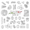 Vector set with isolated doodles on the  theme of Italian pasta on white background Royalty Free Stock Photo